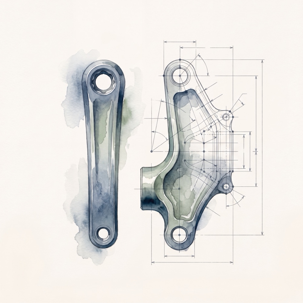 Precision metallurgy watercolour blueprint
