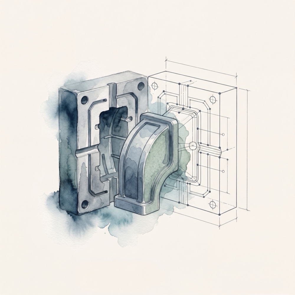 Technical polymers watercolour blueprint